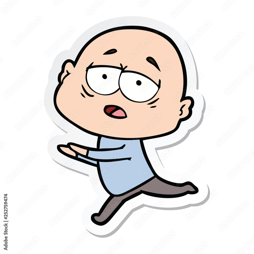 sticker of a cartoon tired bald man sticker of a cartoon tired bald man