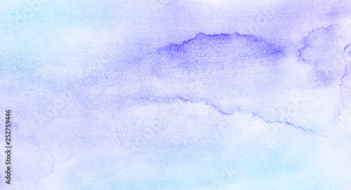 Grunge wet effect ink blue watercolor background. Abstract aquarelle painted azure gradient color splashing on textured paper. Vintage water color splash template or canvas for design, card © KatMoy