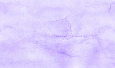 Light grunge purple watercolor paint hand drawn illustration with paper grain texture for aquarelle design. Abstract ink violet gradient violet water color artistic brush paint splash background