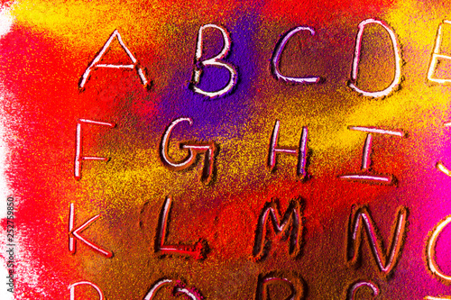 A B C D ... Z Alphabet on Colorful color powder