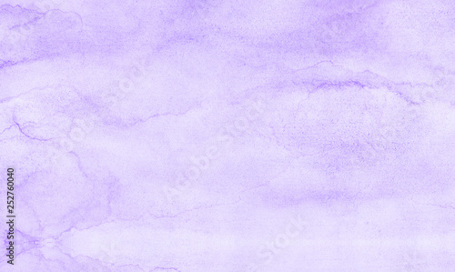 Light grunge purple watercolor paint hand drawn illustration with paper grain texture for aquarelle design. Abstract ink violet gradient violet water color artistic brush paint splash background