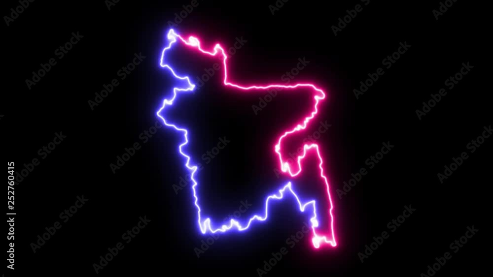 Two-colors neon glowing Bangladesh map silhouette Two-colors neon glowing Bangladesh map silhouette