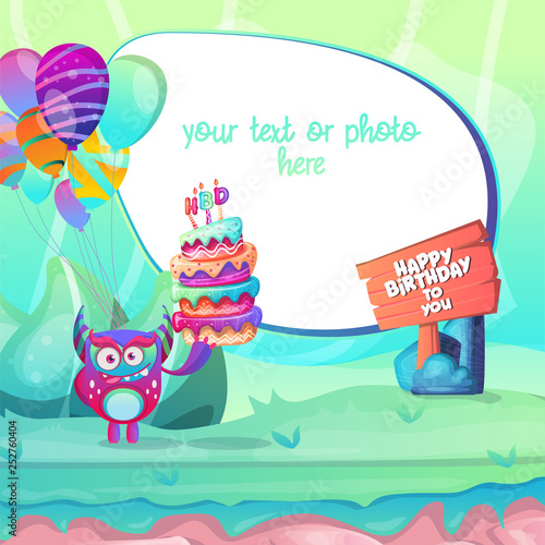 Greeting card with place for text. An invitation to a party in honor of his birthday. - Vector