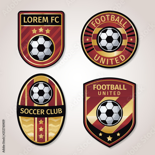 Golden soccer or football badge collection with black and gold star combination.