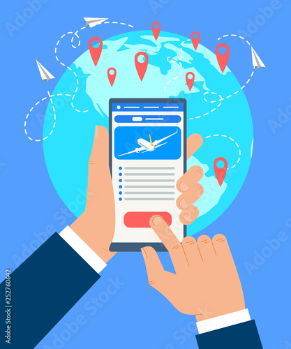 Businessman Booking Flight Tickets Vector Concept