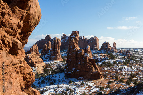 snow on the red rocks