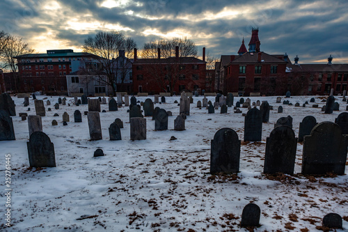 Wallpaper Mural Salem, USA- March 03, 2019: Magical sunset in ancient cemetery with several old weathered stones from hundreds of years ago, The Burying Point, Salem Massachusetts,USA Torontodigital.ca
