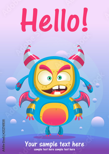 Fototapeta Naklejka Na Ścianę i Meble -  cute monster hello greeting card. vector
