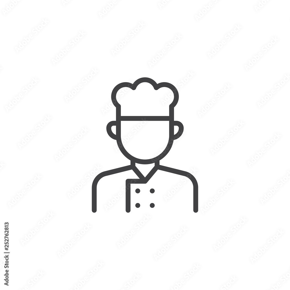 Cook man uniform line icon. linear style sign for mobile concept and web design. Male chef outline vector icon. Faceless people avatar symbol, logo illustration. Pixel perfect vector graphics Cook man uniform line icon. linear style sign for mobile concept and web design. Male chef outline vector icon. Faceless people avatar symbol, logo illustration. Pixel perfect vector graphics
