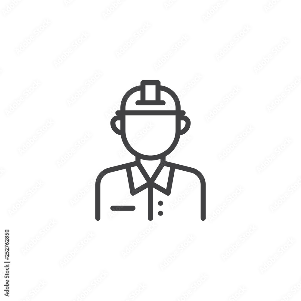 Man construction worker line icon. linear style sign for mobile concept and web design. Male engineer with helmet outline vector icon. Faceless people avatar symbol, logo illustration. Pixel perfect Man construction worker line icon. linear style sign for mobile concept and web design. Male engineer with helmet outline vector icon. Faceless people avatar symbol, logo illustration. Pixel perfect