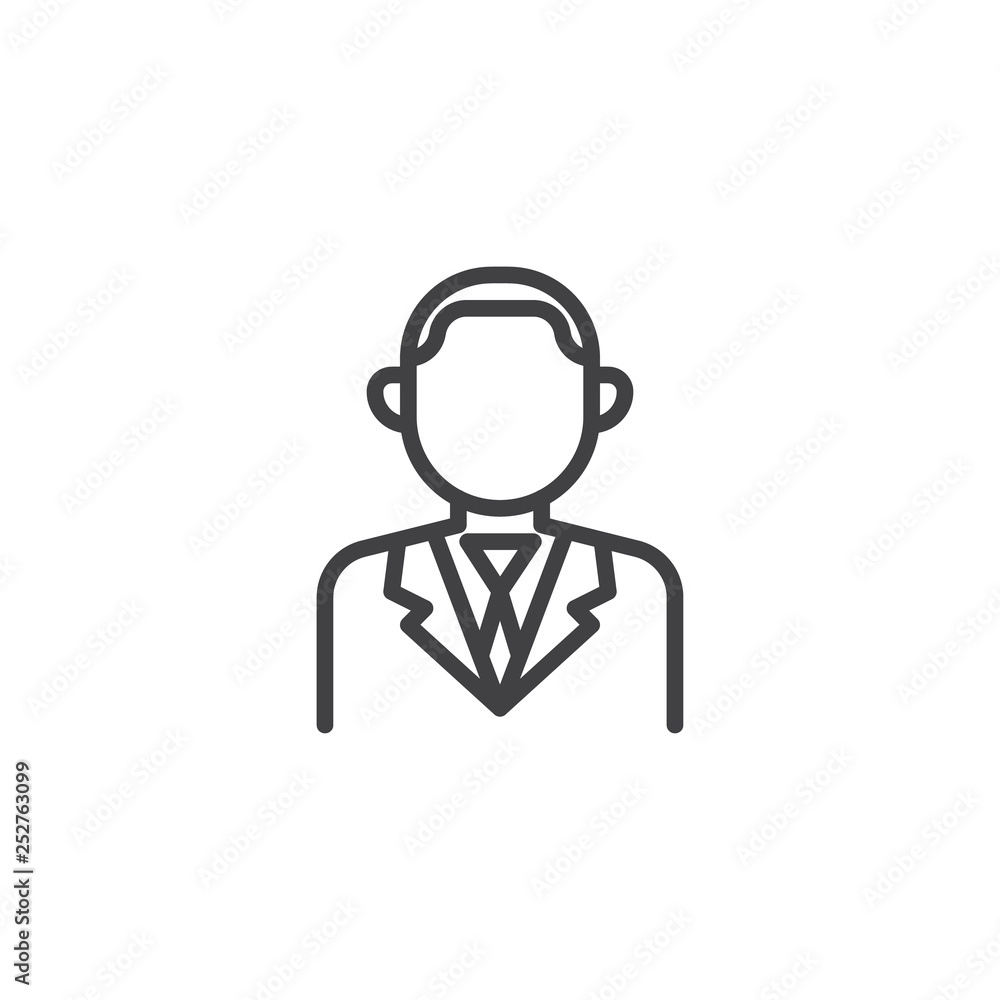 Man in suit with necktie line icon. linear style sign for mobile concept and web design. Businessman outline vector icon. Faceless people avatar symbol logo illustration. Pixel perfect vector graphics Man in suit with necktie line icon. linear style sign for mobile concept and web design. Businessman outline vector icon. Faceless people avatar symbol logo illustration. Pixel perfect vector graphics