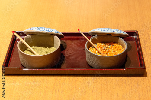 Japanese pepper and seven blended spices served at Japanese noodle restaurant
