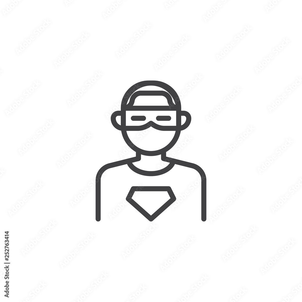 Superhero with mask line icon. linear style sign for mobile concept and web design. Super hero outline vector icon. Faceless people avatar symbol, logo illustration. Pixel perfect vector graphics