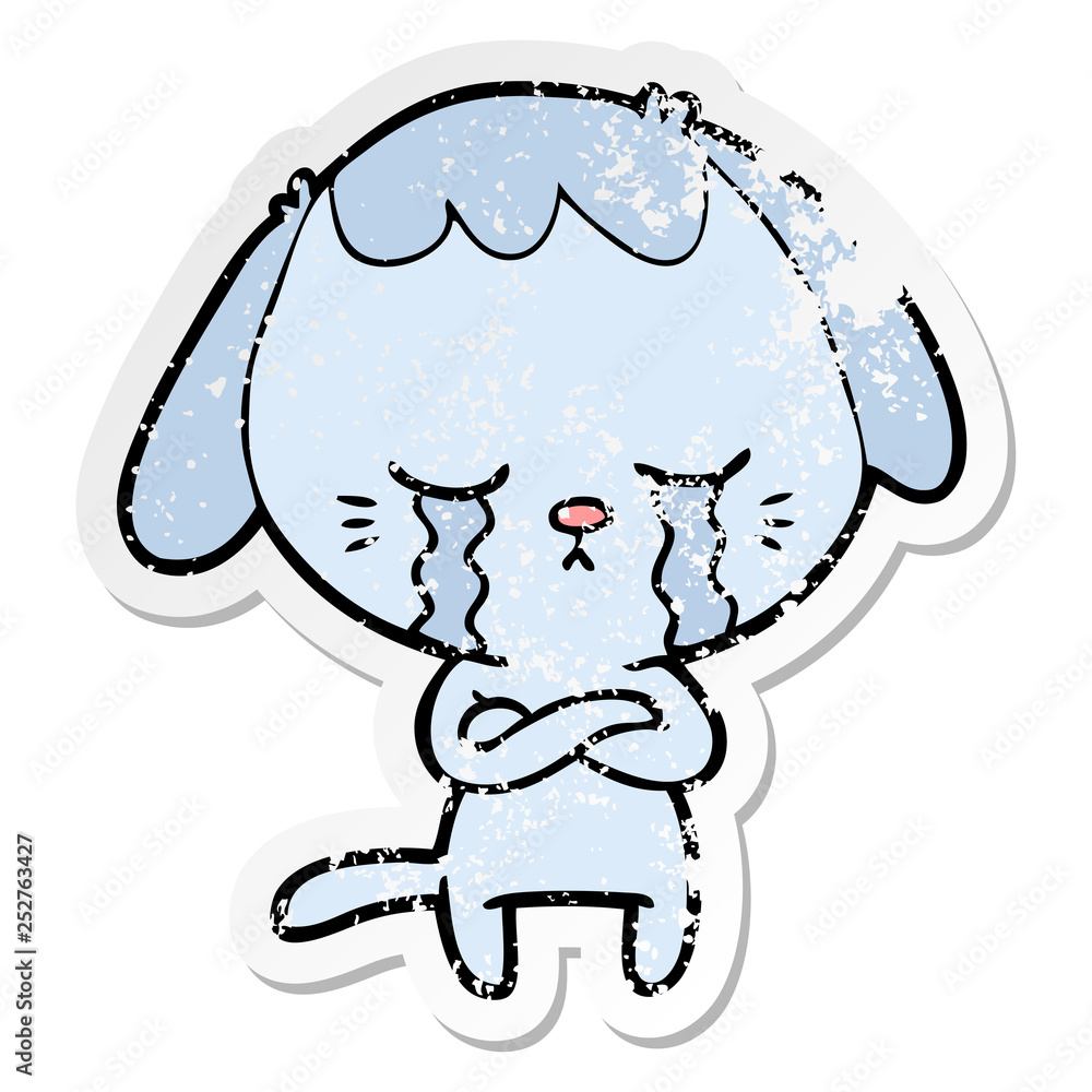 distressed sticker of a cute puppy crying cartoon distressed sticker of a cute puppy crying cartoon