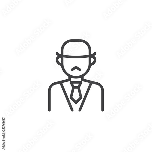 Detective man line icon. linear style sign for mobile concept and web design. Man with hat and necktie outline vector icon. Faceless people avatar symbol, logo illustration. Pixel perfect vector  © alekseyvanin