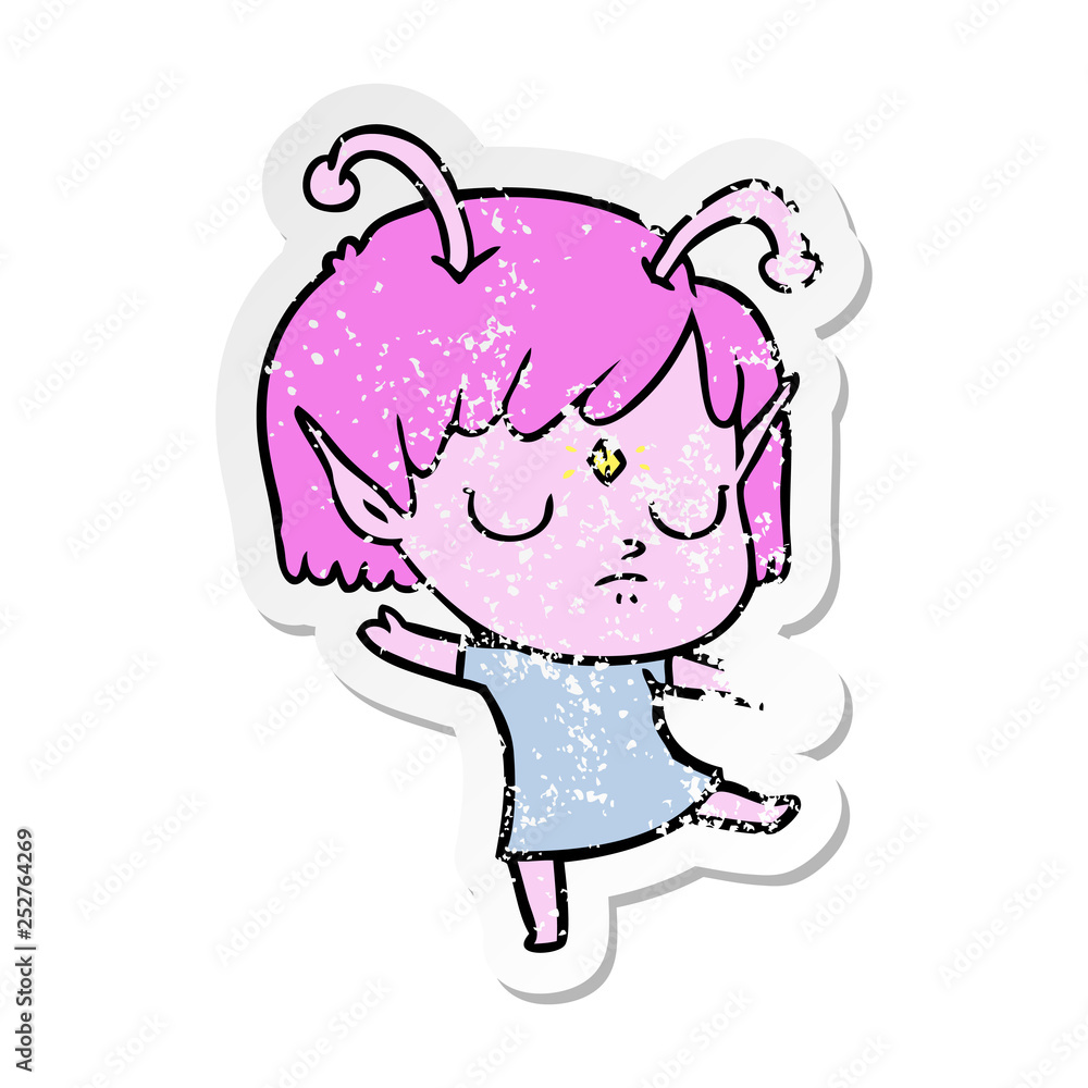 Fototapeta premium distressed sticker of a cartoon alien girl