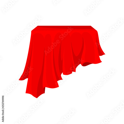 Bright red cloth for pedestal or rectangular table. Silk fabric. Textile cover. Table linen. Flat vector design