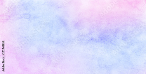 Smooth vibrant light pink, purple shades and blue watercolor paper textured illustration for grunge design, vintage card, templates. Pastel colors wet effect hand drawn canvas aquarelle background © KatMoy
