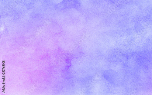 Grunge light violet watercolor background. Aquarelle paint paper textured canvas for text design, retro greeting card, vintage template. Purple color gradient handmade illustration