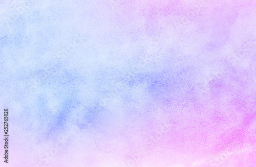 Smooth vibrant light pink, purple shades and blue watercolor paper textured illustration for grunge design, vintage card, templates. Pastel colors wet effect hand drawn canvas aquarelle background © KatMoy