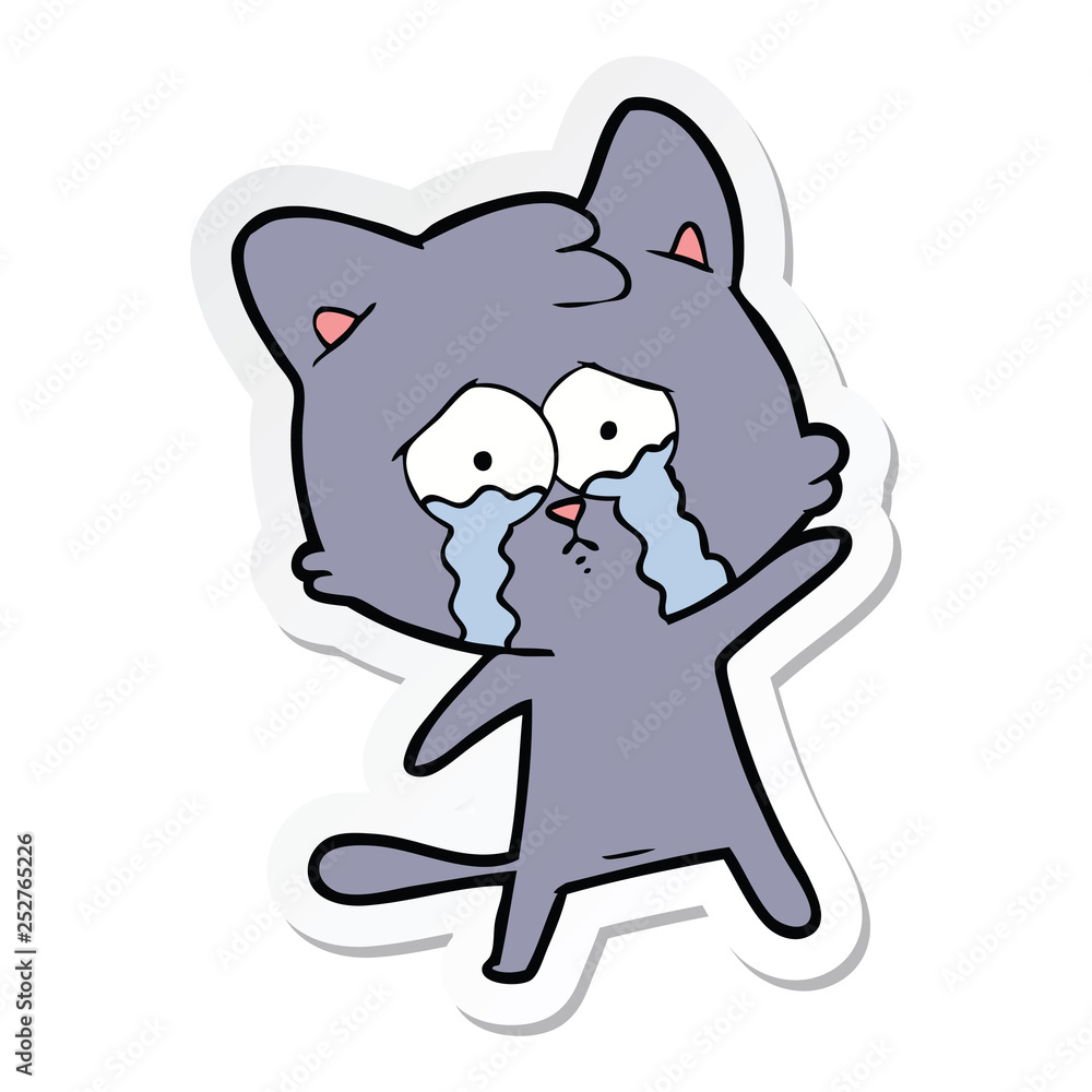 sticker of a crying cartoon cat sticker of a crying cartoon cat