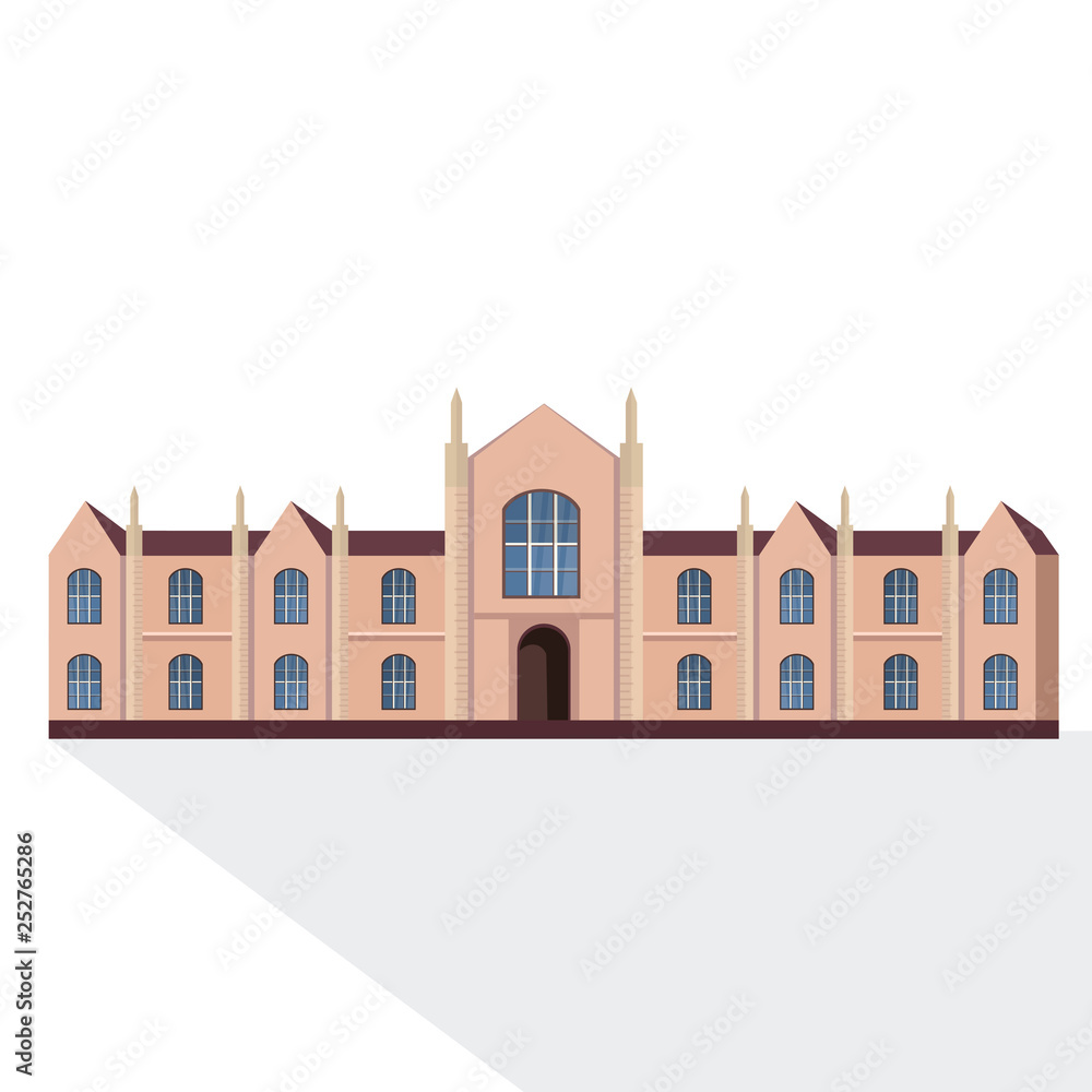 national university or college building exterior view graduation education concept white background flat