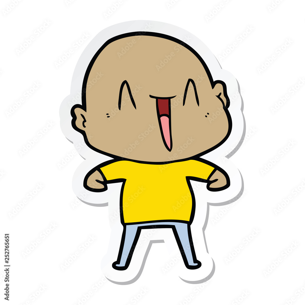 sticker of a happy cartoon bald man sticker of a happy cartoon bald man