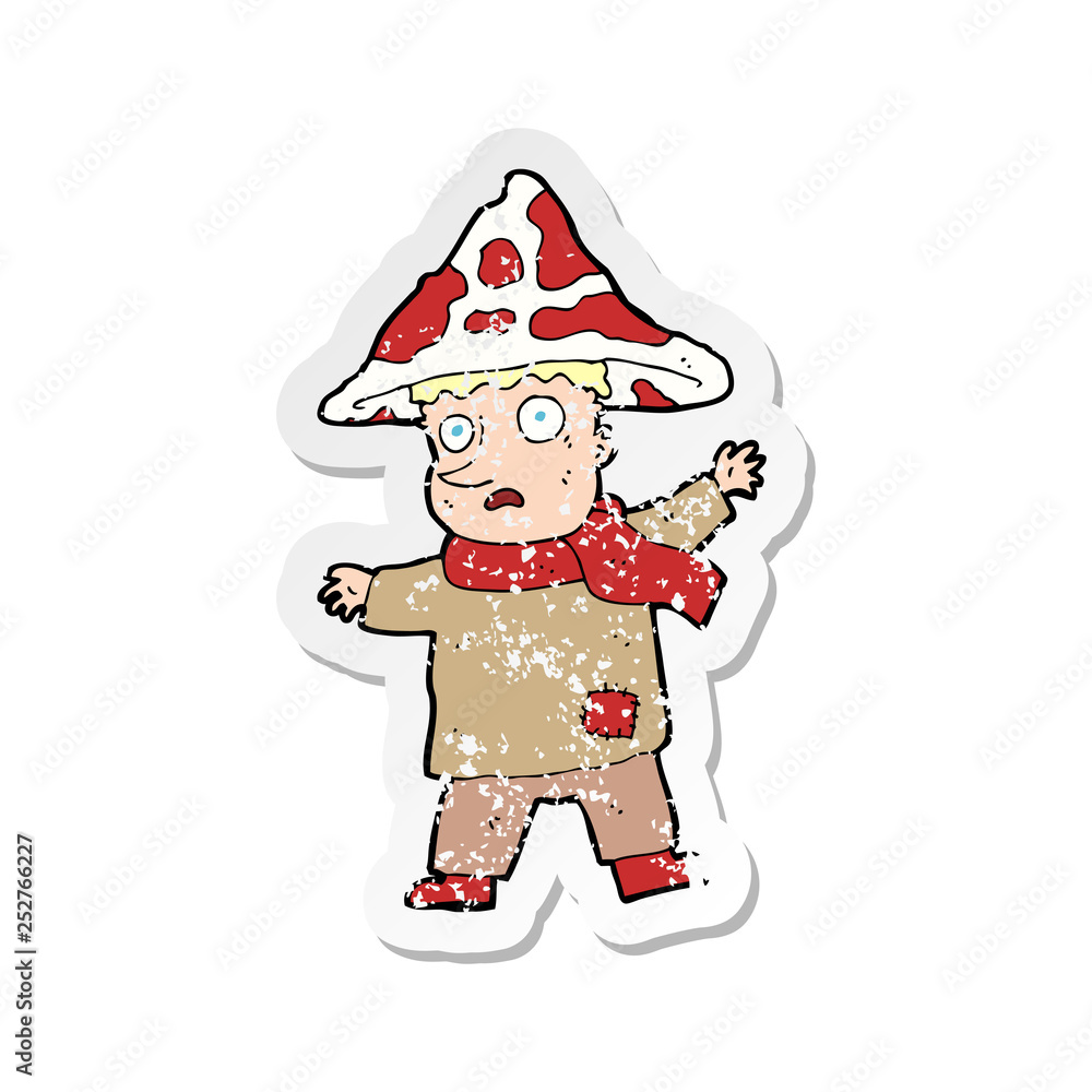 Fototapeta premium retro distressed sticker of a cartoon magical mushroom man