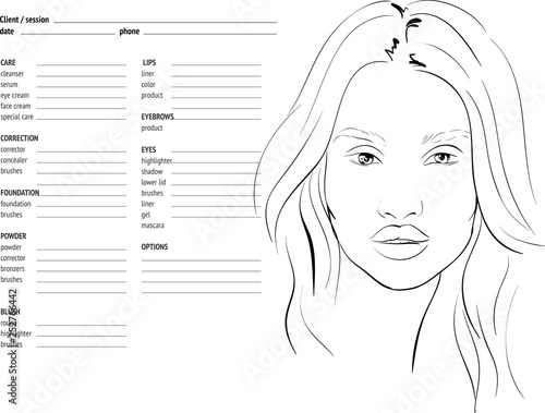 Face chart Makeup Artist Blank. Template. 