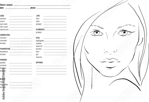 Face chart Makeup Artist Blank. Template. 