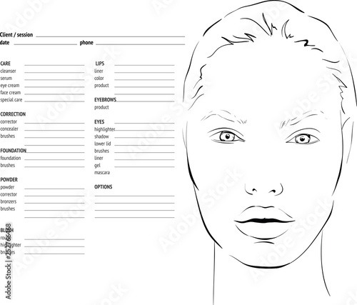 Face chart Makeup Artist Blank. Template. 
