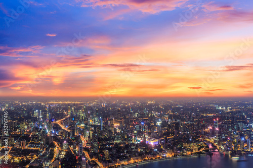 Shanghai city skyline and beautiful colorful clouds at night