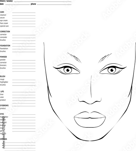 Face chart Makeup Artist Blank. Template. 