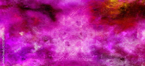 Abstract cosmic magenta hand drawn multicolor texture water color painted illustration. Grunge neon pink and red watercolor background. Paper textured aquarelle canvas for modern creative design
