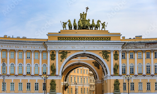 Palace Square and Triumfalnaya Arka or Arch of Triumph built in celebration of victory over Napoleon in Saint Petersburg, Russia photo