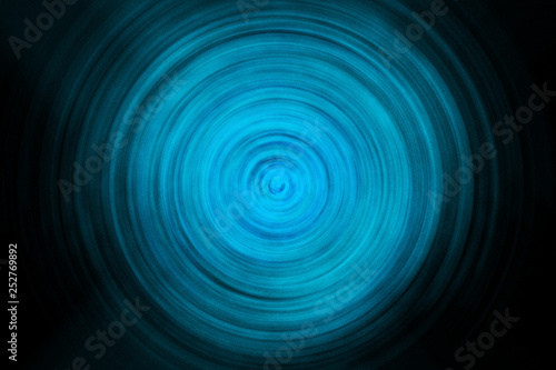 Blue round abstract object isolated on black background. Swirl effect. Modern art illustration