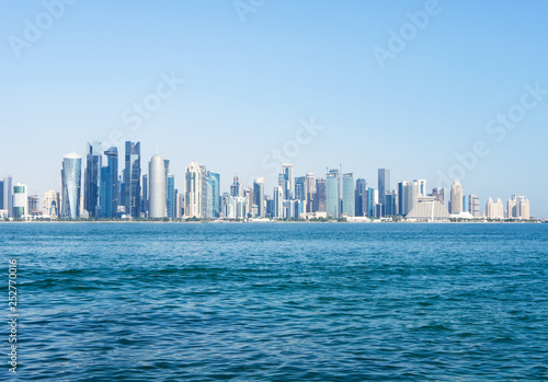 Panoramic view of the bay of Doha, Qatar on sunny day