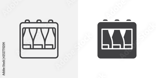 Bottle crate icon. line and glyph version, outline and filled vector sign. Beer box linear and full pictogram. Symbol, logo illustration. Different style icons set