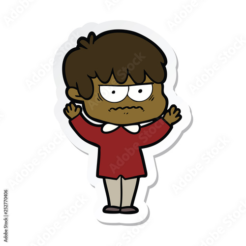 sticker of a annoyed cartoon boy