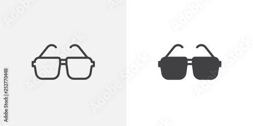 Mens sunglasses icon. line and glyph version, outline and filled vector sign. Square frame glasses linear and full pictogram. Symbol, logo illustration. Different style icons set