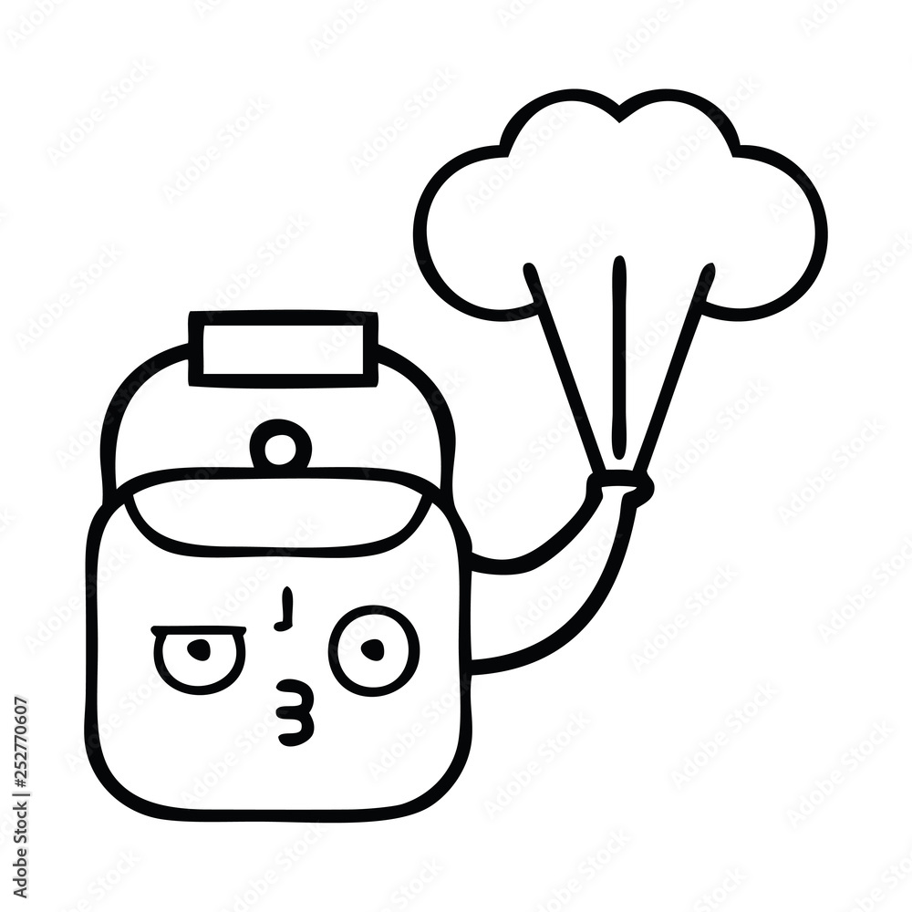 line drawing cartoon steaming kettle