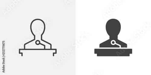 Fototapeta Naklejka Na Ścianę i Meble -  Speaker icon. line and glyph version, outline and filled vector sign. Orator speaking from tribune linear and full pictogram. Lecture symbol, logo illustration. Different style icons set