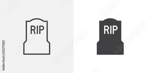 Tomb, headstone icon. line and glyph version, outline and filled vector sign. Cemetery, Grave linear and full pictogram. Symbol, logo illustration. Different style icons set