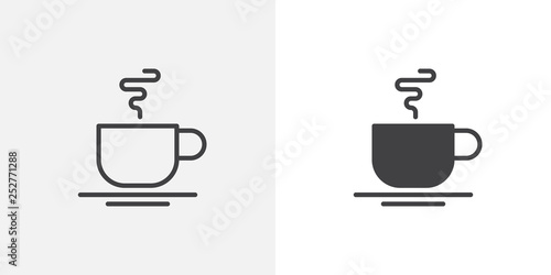 Hot tea cup icon. line and glyph version, outline and filled vector sign. Coffee cup linear and full pictogram. Morning breakfast symbol, logo illustration. Different style icons set