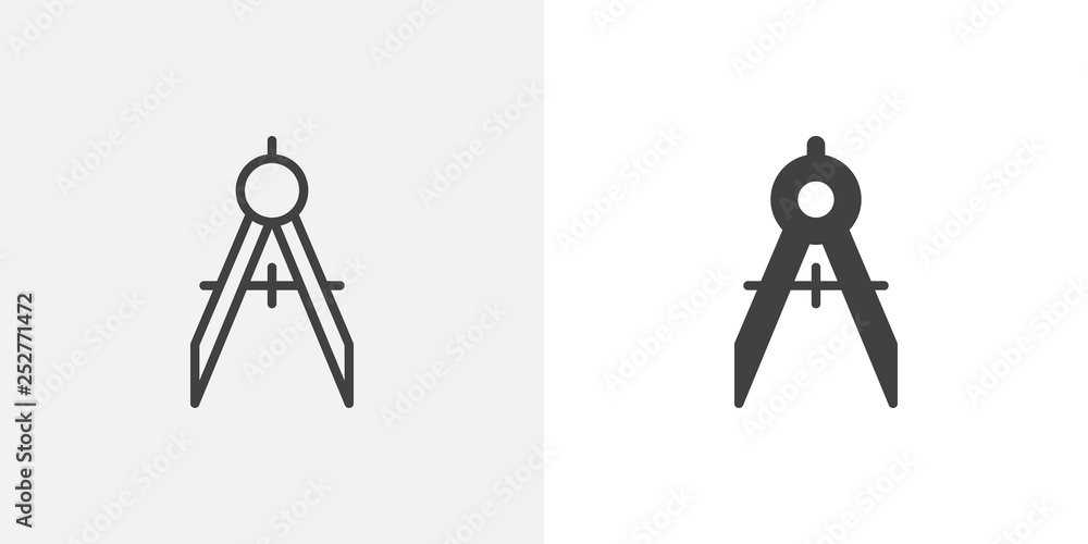 Drawing compasses icon. line and glyph version, outline and filled vector sign. Divider linear and full pictogram. Symbol, logo illustration. Different style icons set Drawing compasses icon. line and glyph version, outline and filled vector sign. Divider linear and full pictogram. Symbol, logo illustration. Different style icons set