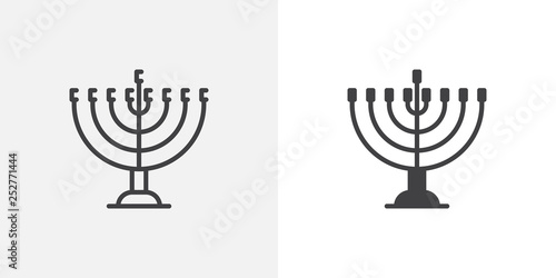 Hanukkah menorah icon. line and glyph version, Judaism Menorah outline and filled vector sign. linear and full pictogram. Symbol, logo illustration. Different style icons set © alekseyvanin