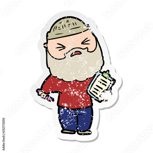 distressed sticker of a cartoon man with beard