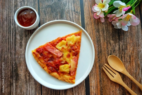 Pizza on white plate. 