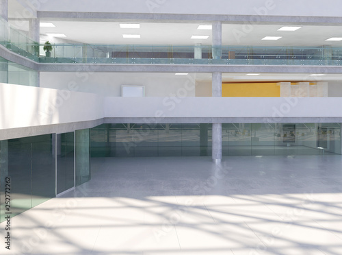 Public interior atrium. 3D render.