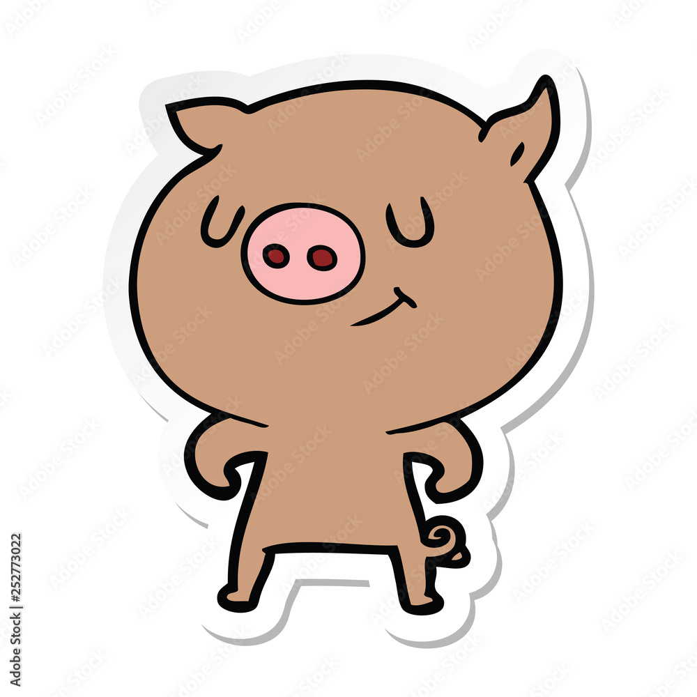 sticker of a happy cartoon pig sticker of a happy cartoon pig